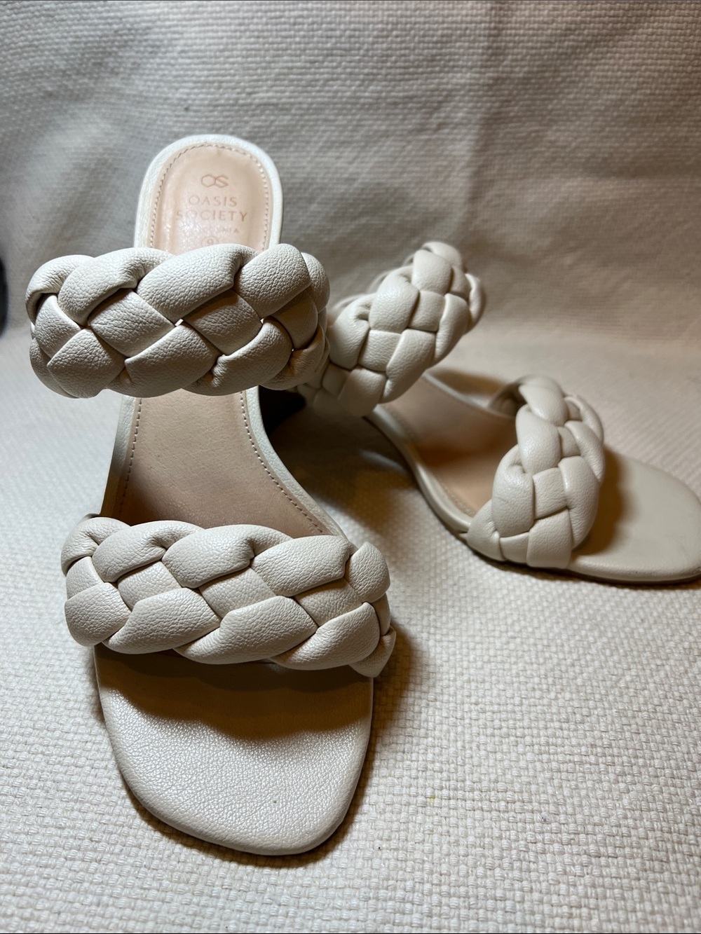 Society Cream Braided Double-Strap Heeled Sandals
